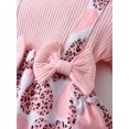 thumbnail image 3 of Infant Baby Girl Clothes Ribbed Long Sleeve Faux-Two Floral Print Romper Dress with Bow Headband Nude Pink 12-18 Months, 3 of 6