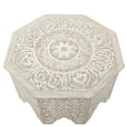 thumbnail image 5 of DecMode 33" x 18" White Wood Handmade Intricately Carved Floral Coffee Table, 1-Piece, 5 of 15