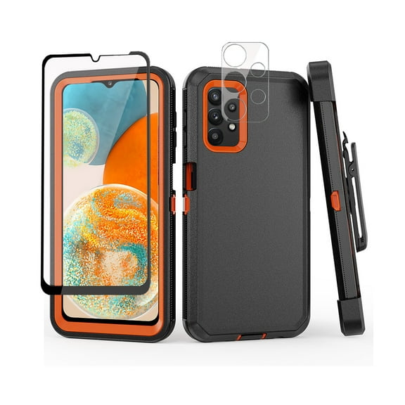 TASHHAR Samsung Galaxy A23 5G Case with Belt Clip Holster Screen and Lens Protector Military Grade Protection 3 in 1 Shockproof Armor Rugged Durable Detachable for Galaxy A23 5G Phone - Black Orange