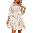 thumbnail image 1 of Liacowi Women Summer Smocked Dress Square Neck Puff Sleeve A-Line Casual Short Mini Dress Ruffle Hem Dress, 1 of 6