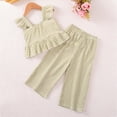 thumbnail image 4 of TOWED22 Baby Girl Clothes Toddler Girl Summer Outfits Sleeveless Ruffle Halter Tops Wide Leg Pants Kids Clothing Set(Green,6-7 Y), 4 of 6