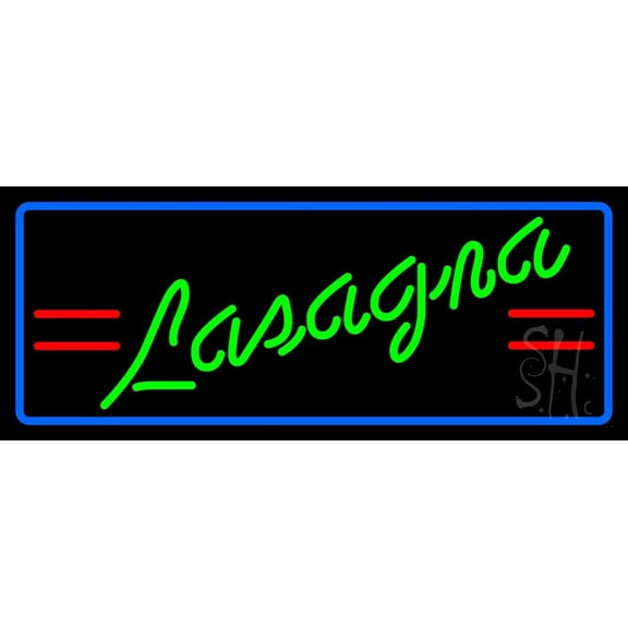Green Lasagna With Border LED Neon Sign 10 x 24 - inches, Clear Edge Cut Acrylic Backing, with Dimmer - Bright and Premium built indoor LED Neon Sign for restaurant window and interior decor.