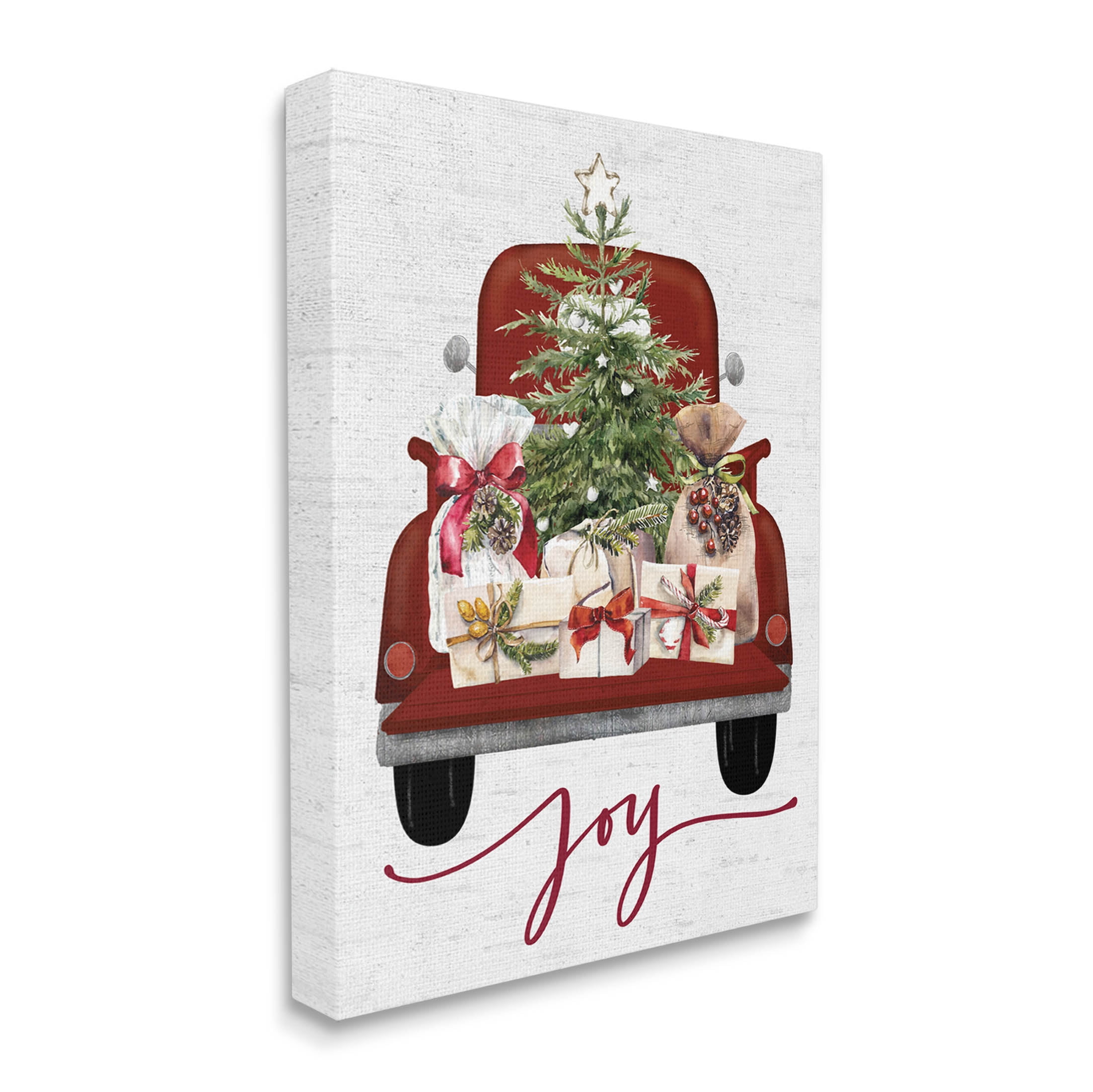Stupell Industries Joy Holiday Red Gift Truck Graphic Art Gallery Wrapped Canvas Print Wall Art, Design by Lettered and Lined
