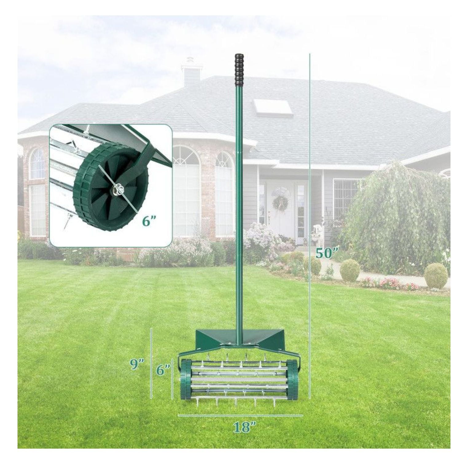Rolling Lawn Aerator 18 Inch - Garden Soil Aerator with Splash Guard - Lightweight Steel Aerator Tool for Water & Nutrient Absorption - Lawn Care
