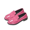 thumbnail image 2 of Pink Patent Faux Leather Slip-on Loafers for Women - Low Block Heel with Cushioned Insole, Comfortable Daily & Office Wear Female,Size 40, 2 of 9