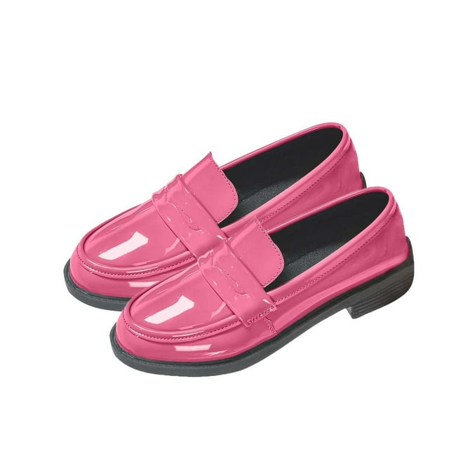 Mocassins Roses pour Femmes, Tendance, Couleur Unie, Style Britannique, à Talons Épais pour Temps Frais