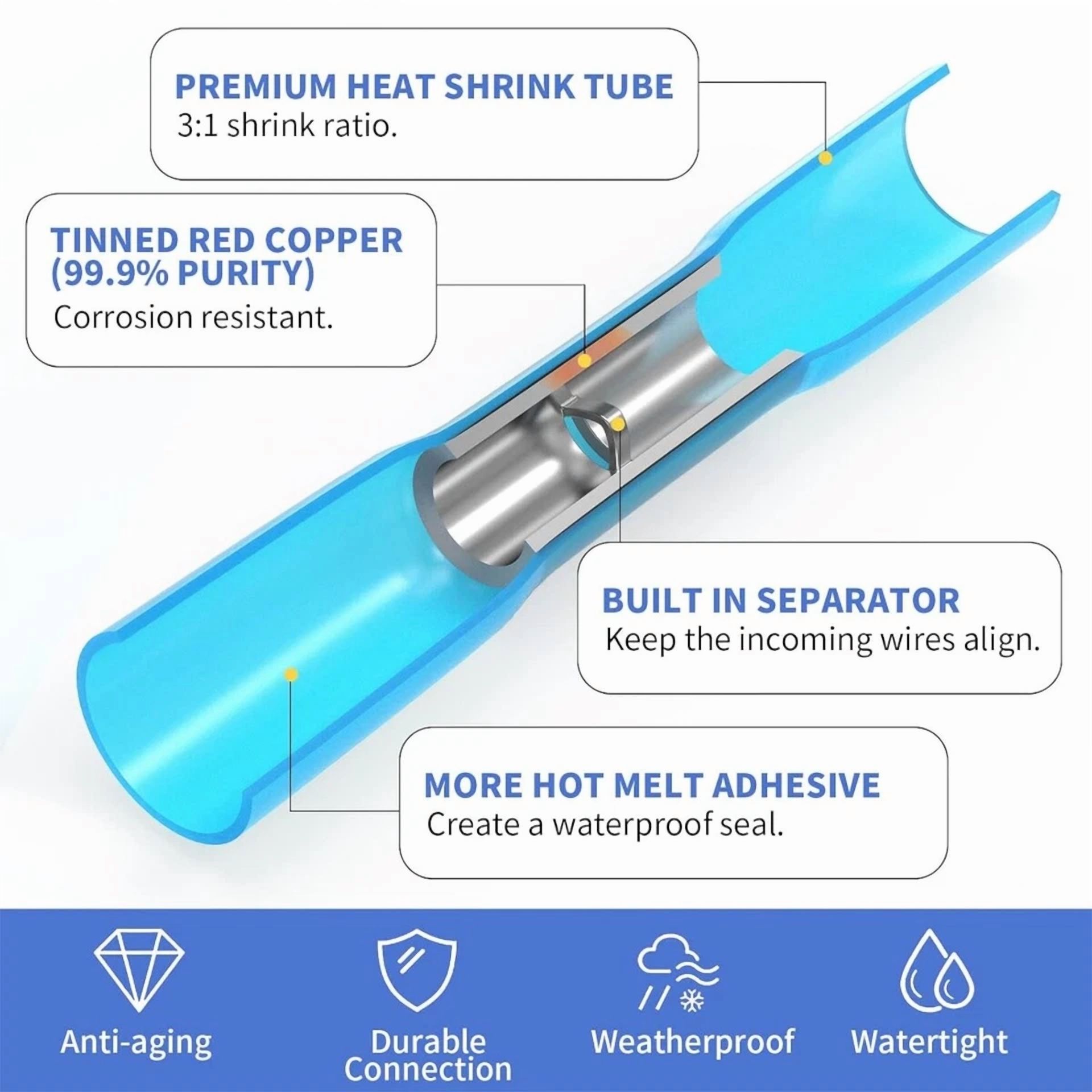 BUTTERFLY- 200X Heat Shrink Butt Splice Wire Connector Insulated Waterproof Crimp Terminals