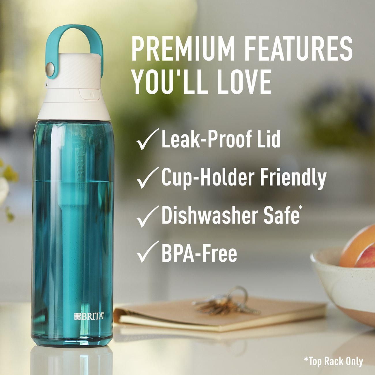 Système de filtration d’eau en bouteille haut de gamme sans BPA, de couleur saphir et d’une capacité de 768 mL avec 1 filtre avec 2 filtres pack bonus