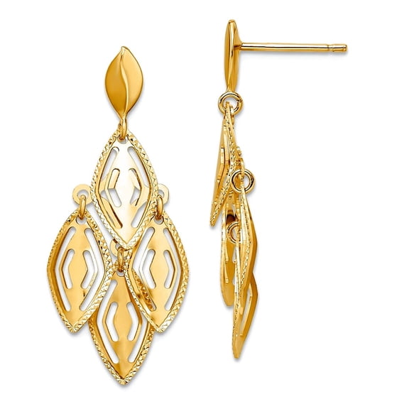 14k Gold Polished Sparkle-Cut Post Dangle Chandelier Earrings 35mm long Dangle Earring for Women