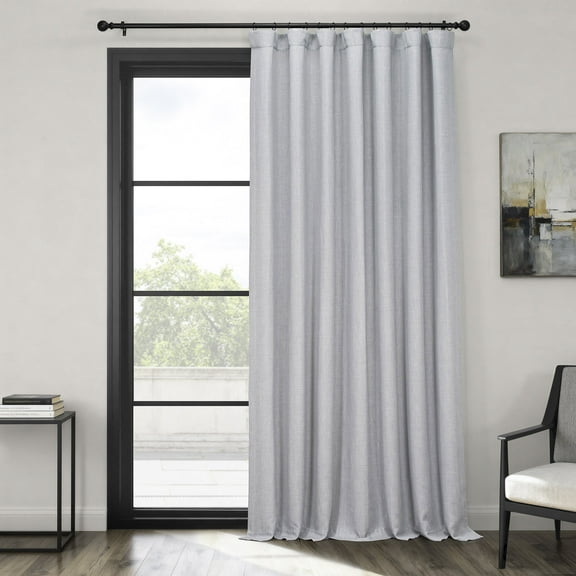 Heather Grey Faux Linen Extra Wide Room Darkening Curtain (1 Panel), Heather Grey, 100W X 84L