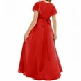 thumbnail image 2 of Chiffon Junior Bridesmaid Dress for Girls V-Neck Flower Girl Dress Formal Dresses -Red-14Y, 2 of 9