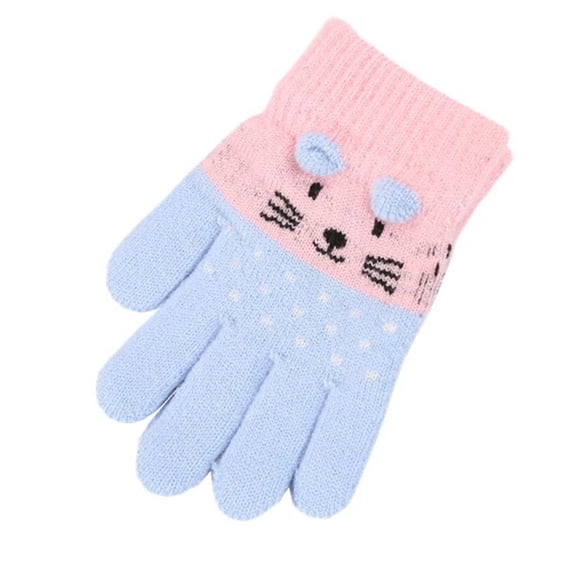 Winter Knitted Gloves Full Finger Gloves Stretchy Crochet Mittens Cartoon Cute Kitten Glove for Todder Infant Kids