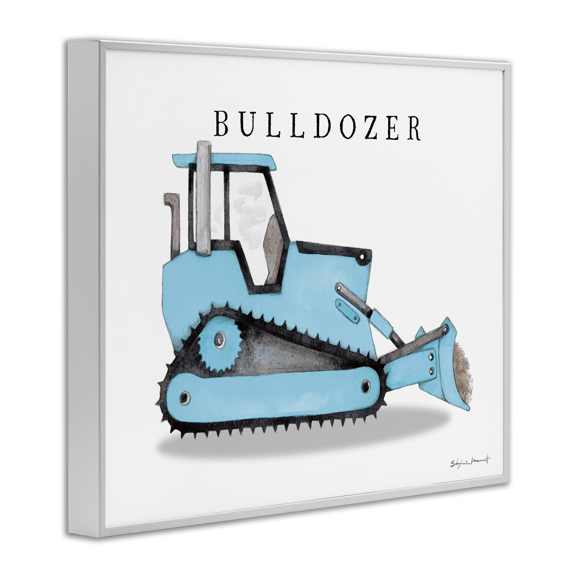 Stupell Industries Blue Bulldozer Construction Machine Art for Kids Painting White Framed Art Print Wall Art, 20 x 16