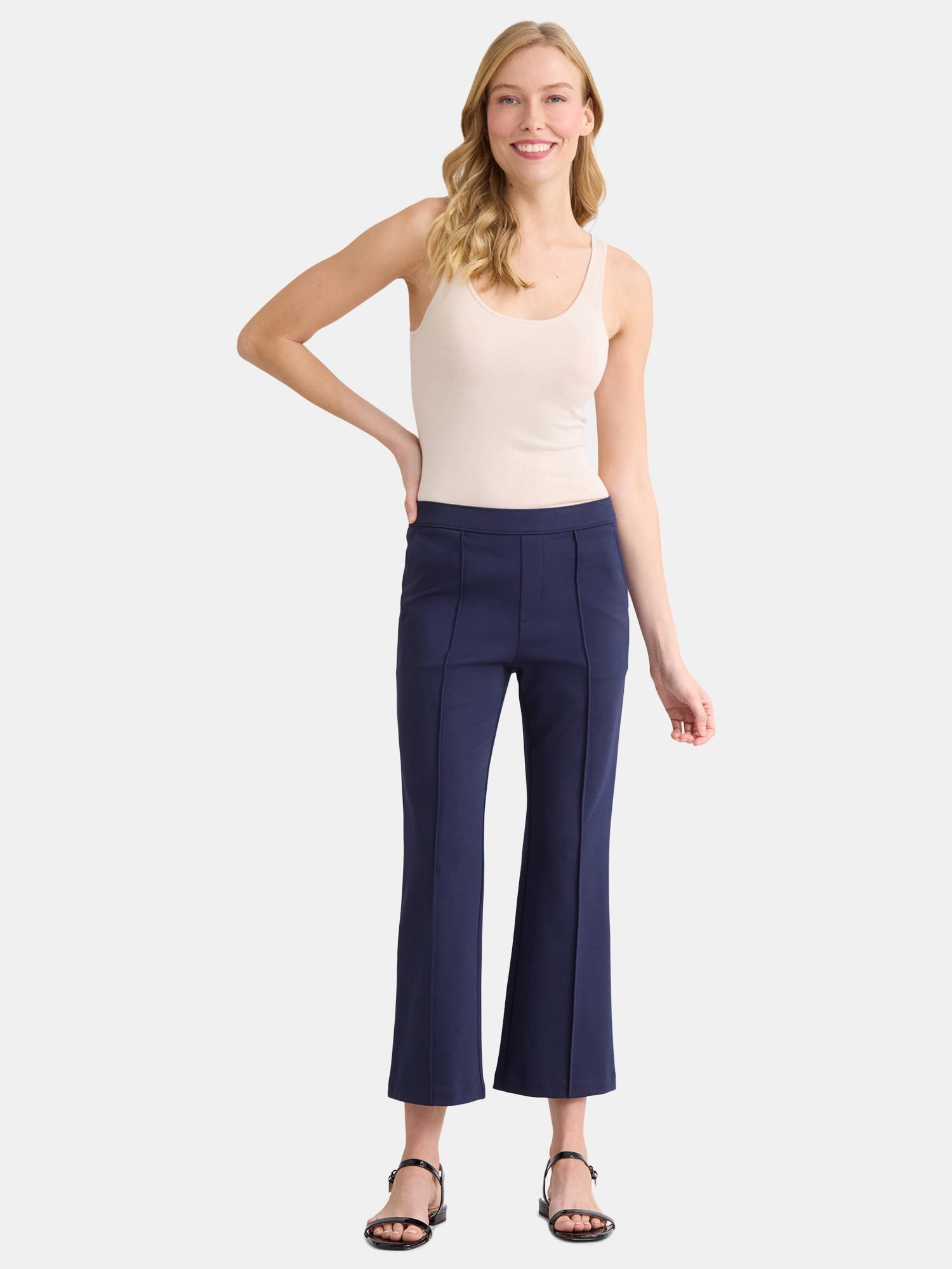 Time and Tru Women's Pull On Cropped Flare Pants, Sizes XS-XXXL