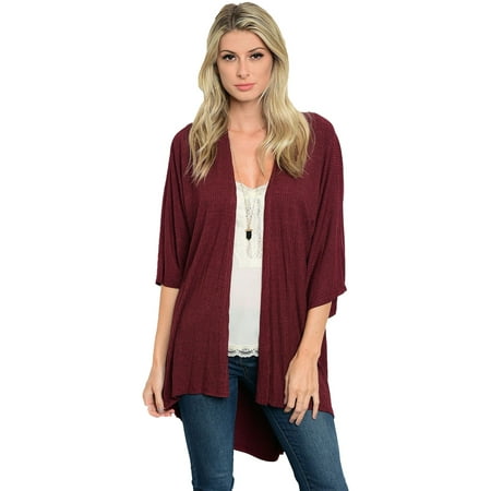 JED Fashion Womens Quarter Sleeve Cardigan Maxi Coat Jacket Top Sweaters | Burgundy Small Medium Large