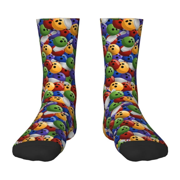 Honeii Bowling Colorful Print Children's Colorful Socks,Unisex Kids and Toddlers' Cushioned Sock,Kids Athletic Crew Socks,for Everyday Wear and Sports