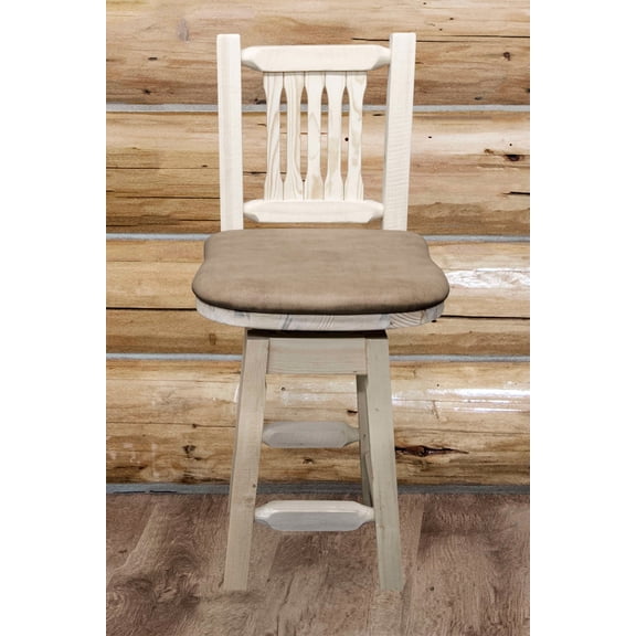 Homestead Collection Counter Height Barstool w/ Back & Swivel - Buckskin Upholstery, Clear Lacquer Finish