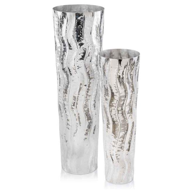 HomeRoots 354757 12 x 12 x 40 in. Ondula Extra Large Silver Floor Vase