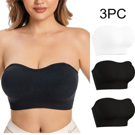 TrendVibe365 Strapless Bras for Women Multipack Tube Top Stretchy Wireless Push up Underoutfit Bralettes Padded Multiway Convertible Straps Adjustable Spaghetti Strap Clear Strap Corset Bra Cami
