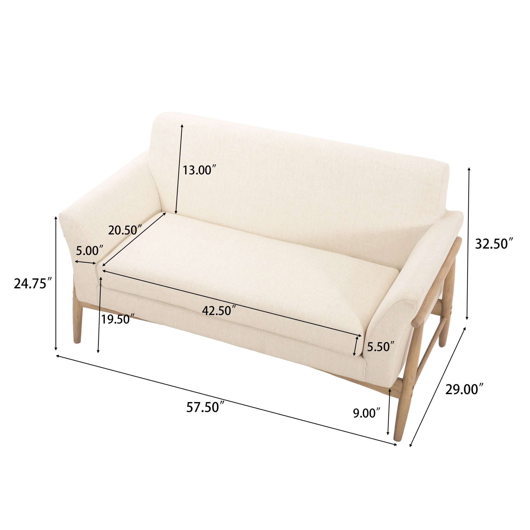 Noble House Modern Beige Fabric Loveseat with Cushioned Seats
