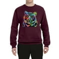 thumbnail image 2 of Cool Rainbow Neon Trippy Jungle Tiger Eyes Animal Lover Unisex Crewneck Graphic Sweatshirt, Maroon, X-Large, 2 of 3