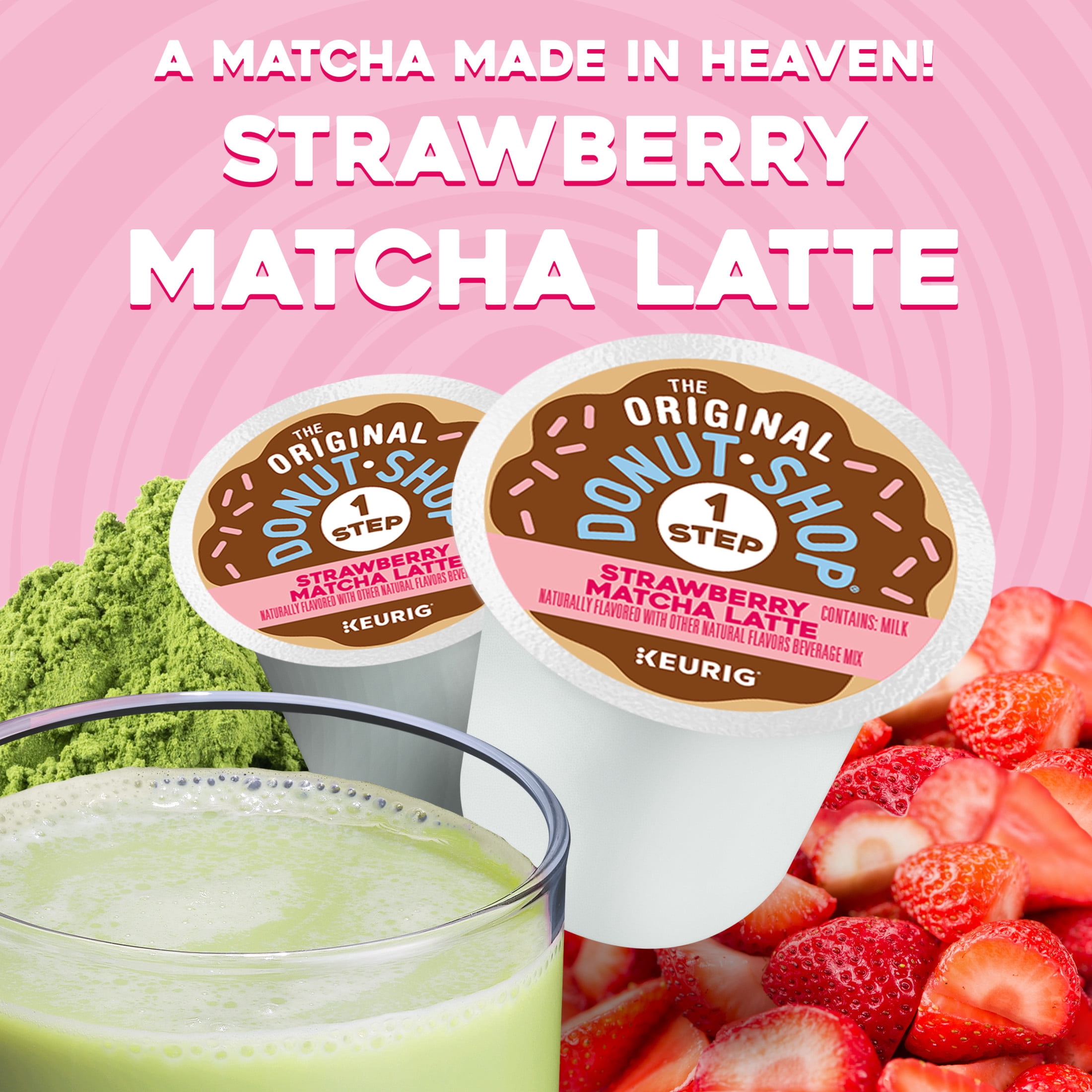 The Original Donut Shop, One Step Strawberry Matcha Latte Flavor K-Cup Pods, 10 Count