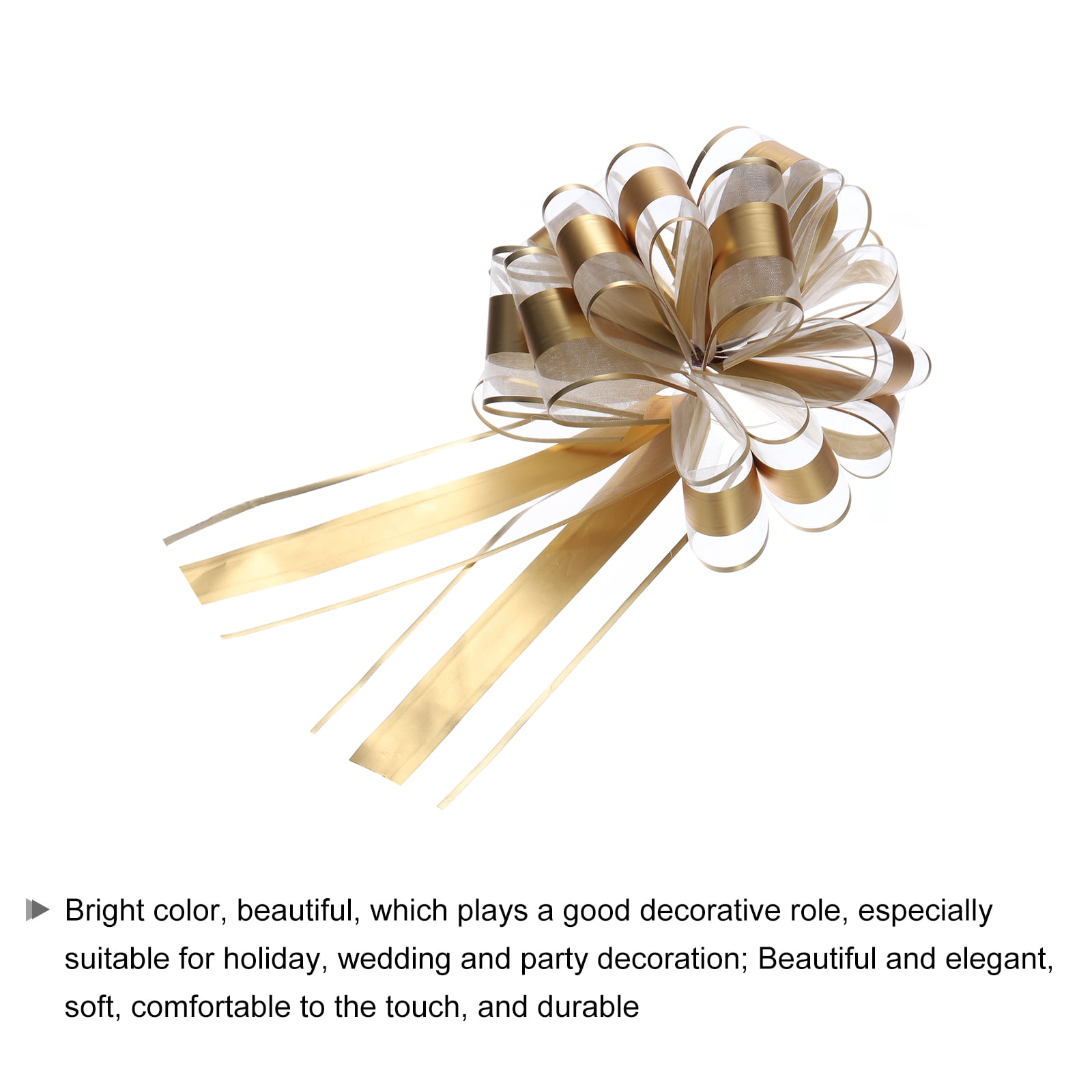 Uxcell 20pcs 11" Extra Large Pull Bow Metallic Gift Wrapping Bows Ribbon Golden for Wedding Baskets Presents