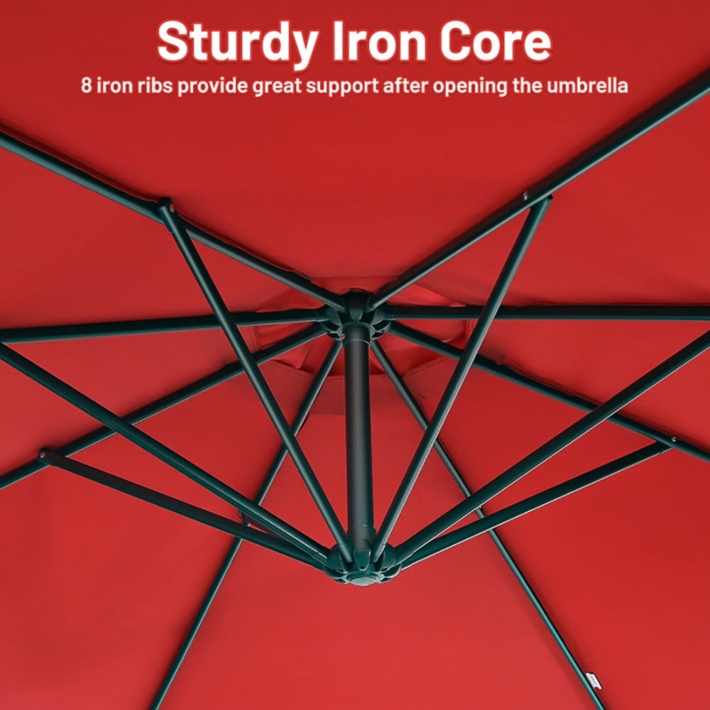 Aimee Lii 10 Feet Offset Umbrella with 8 Ribs Cantilever and Cross Base, Outdoor Umbrella with Base, Red
