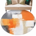 thumbnail image 2 of Burnt Orange Grey Round Area Rug 5 FT, Non Slip Bedroom Rugs, Abstract Geometric Oil Painting Modern Washable Soft Circular Carpet Non-Shedding Floor Mat for Kitchen Dining Room Foyer Balcony Dorm, 2 of 8
