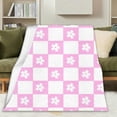 thumbnail image 3 of Abstract Flowers Retro Checkered Pink Throw Blanket for Couch Bed Soft Cute Fleece Fuzzy Spring Summer Throw Blankets Cozy Living Room Throw Blanket for Chair, 3 of 5