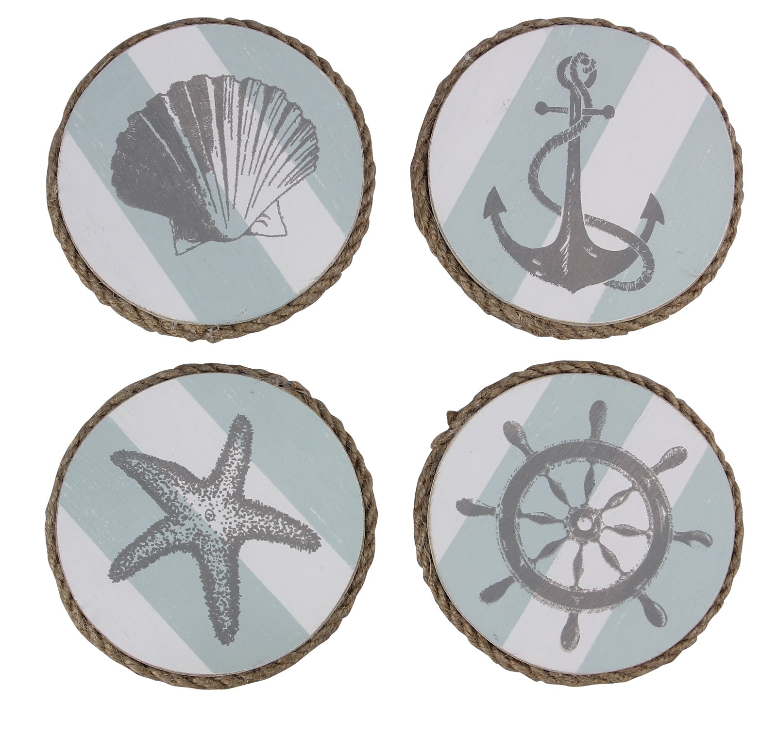 Starfish Shell Anchor Ships Wheel Nautical Drink Coasters Wood Set of 4