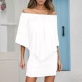 thumbnail image 2 of JIAYUE Women's Dress Solid Color Slim Fit Casual Off Shoulder Ruffled Mini Suitable For Everyday Wear Stylish Female Dresses, 2 of 4