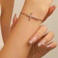 thumbnail image 2 of CZ Cross Adjustable Slider Bracelet, Gold & Silver Plated Box Chain, 2 of 5