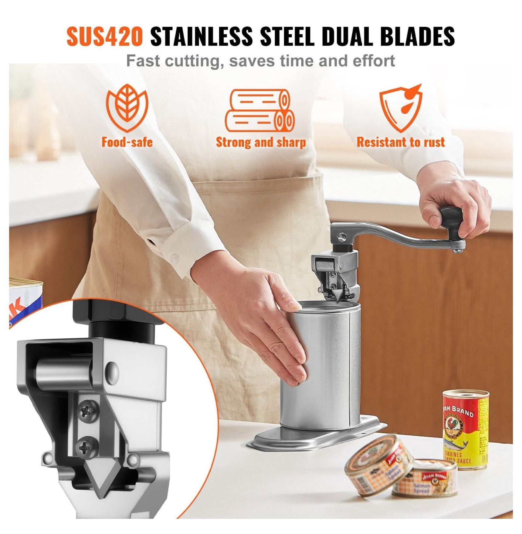 Commercial Can Opener - Heavy Duty Manual Tabletop Can Opener for Large Cans, Adjustable Height, Restaurant Hotel Kitchen Use