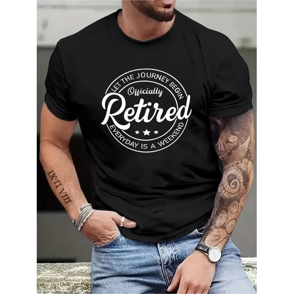 Men's Retirement Celebration T-Shirt - "Retired" Geometric Print, Breathable Cotton, Casual Short Sleeve, Round Neck, Perfect Summer Gift for Men, Retro T Shirt