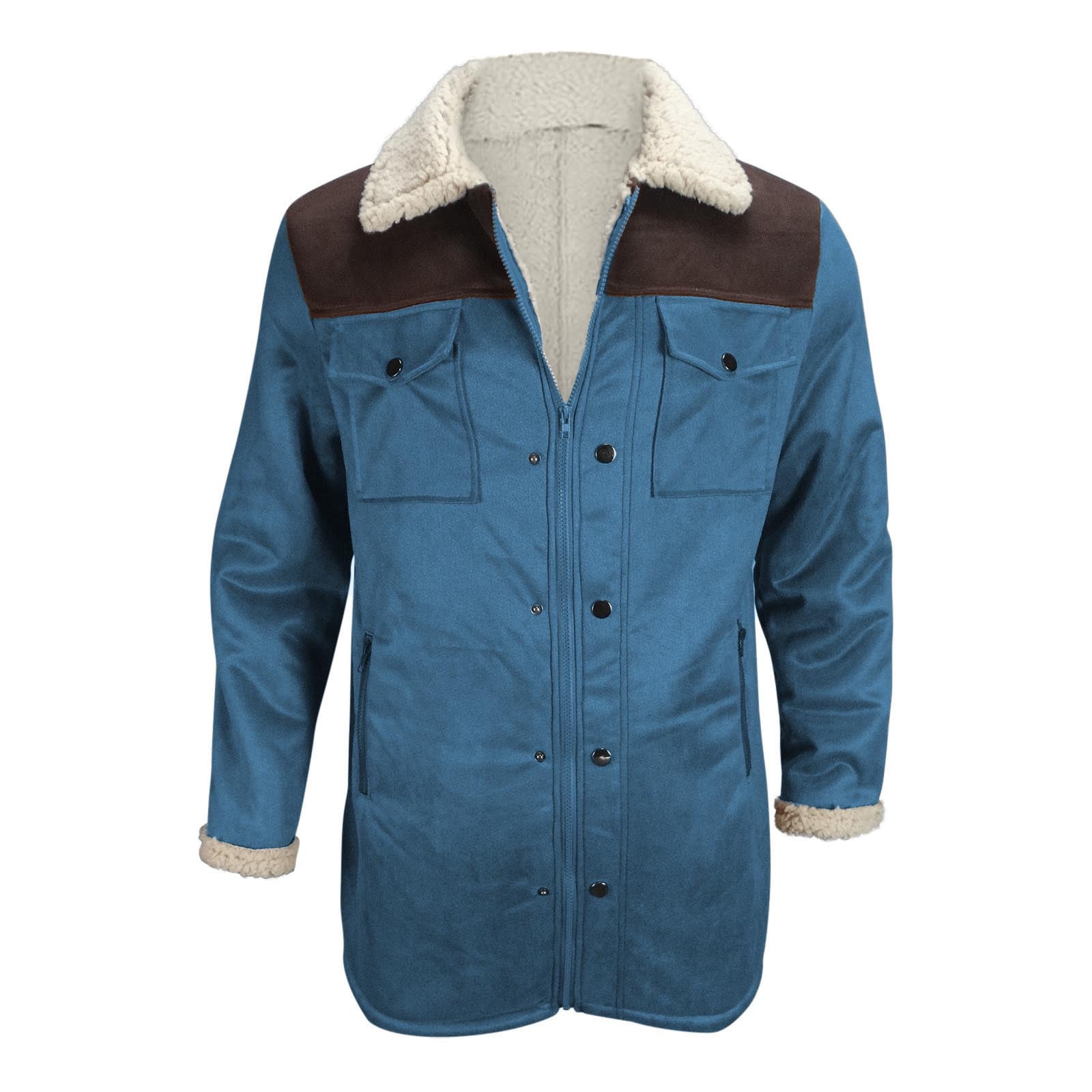 AnuYalue Mens Suede Jacket Fleece Lined Vintage Plush Western Hunting Coat Winter Fleece Long Jackets Distressed Faux Leather Motorcycle Jackets