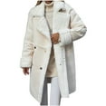 thumbnail image 2 of jtjvou Womens Winter Overcoat Fleece Lined Faux Suede Leather Long Trench Coats Notched Lapel Double Breasted White L, 2 of 3