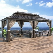 Hommow 12 x 20 Hardtop Gazebo Galvanized Steel, Outdoor Canopy Double Roof Patio Gazebo with Aluminum Frame