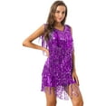 thumbnail image 5 of Aiihoo Women Shiny Metallic Tassel Latin Samba Tango Dress Sleeveless Dress 1920s Cocktail Party Purple X, 5 of 7