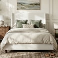 thumbnail image 1 of Noble House Queen Upholstered Wingback Headboard Platform Bed,White, 1 of 8