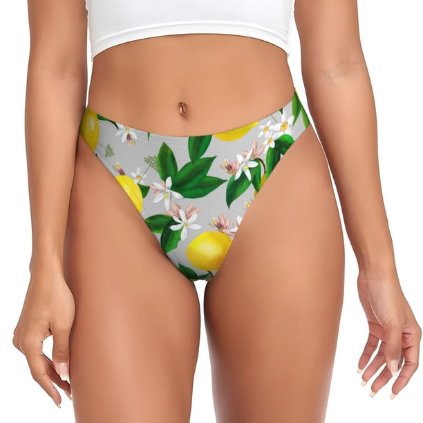 Balery Lemon Seamless Pattern Oil Painting Effect Tangas de Algodón para Mujer con Estampado – Ropa Interior Sexy, Transpirable, G-string-3X-Large