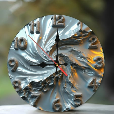 Artistic Silver Clock 10-Inch Silent Wooden Wall Clock, Battery Operated (AA Batteries Not Included), Artistic Home Decor