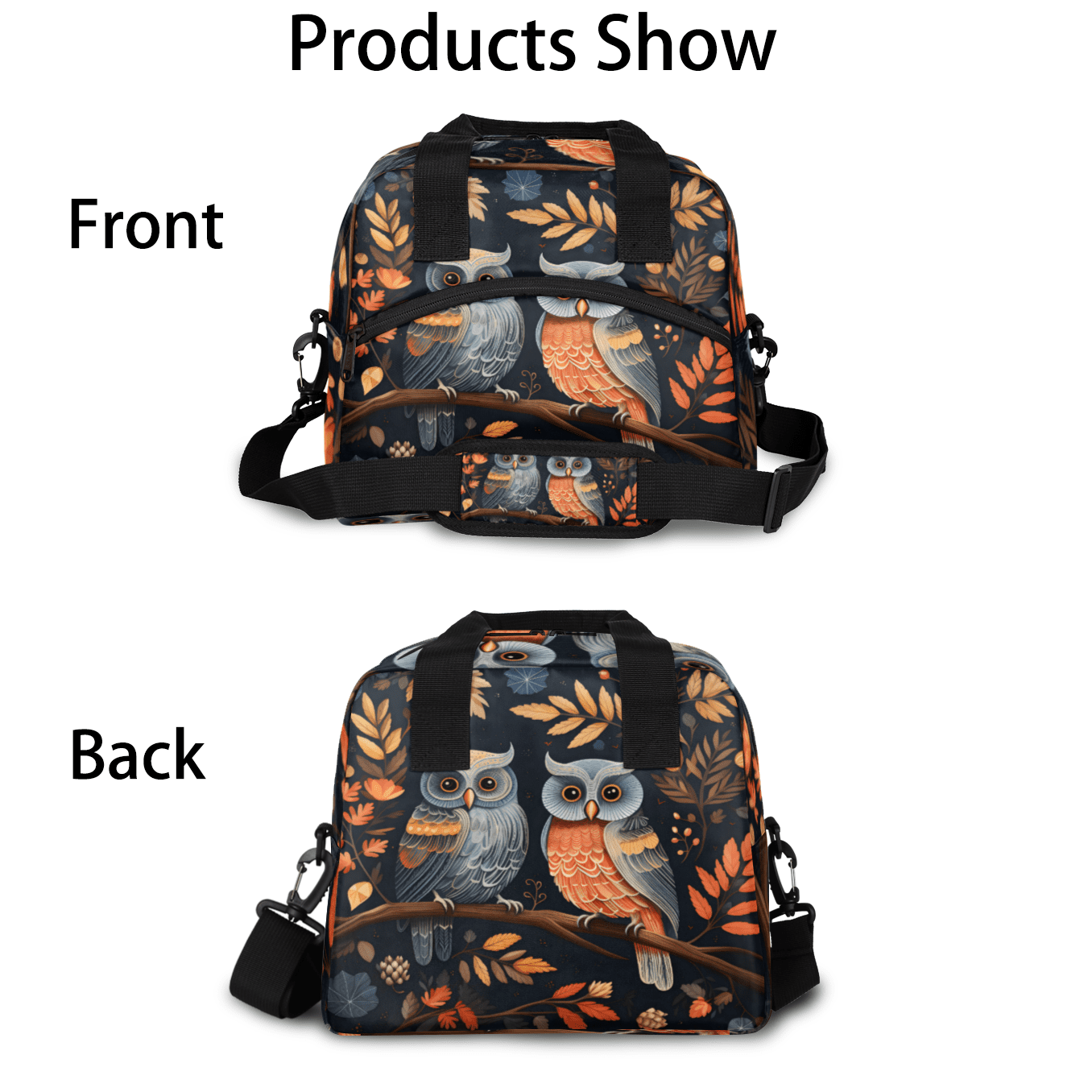 Herdesigns Cartoon Owl Insulated Lunch Bag for Women Men Adults Large Reusable Lunch Box Cute Owls Leakproof Cooler Tote Bags with Adjustable Shoulder Strap