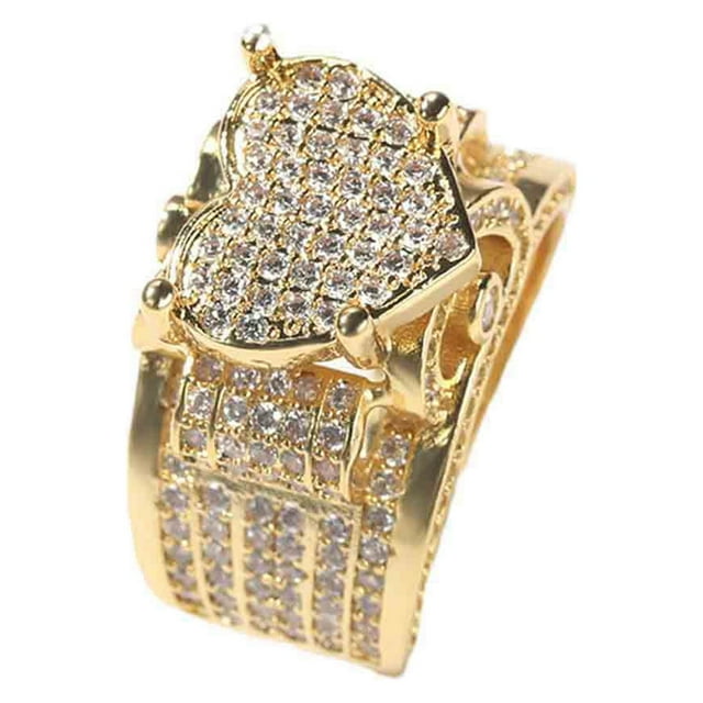 Fiudx Anillo de Corazón con Diamantes de Imitación, Elegante Joya Chapada En Oro, Diseño de Letra Mom, Accesorio de Moda Cómodo, Perfecto para Fiestas, Regalo para Mujeres y Niñas, Antialérgico.