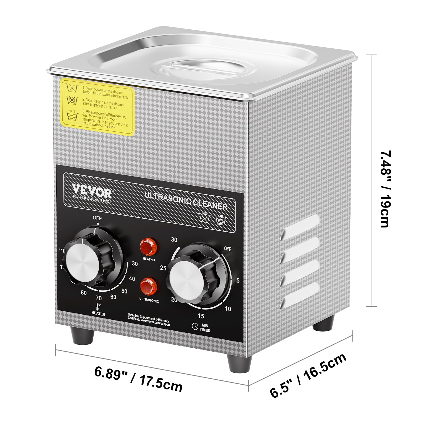 VEVOR 2L Ultrasonic Cleaner with Heater Timer & Basket, Professional Digital Sonic Cavitation Machine, 60W Cleaning Machine for Watch Instruments, Glasses, Coin, Metal Parts, Tool