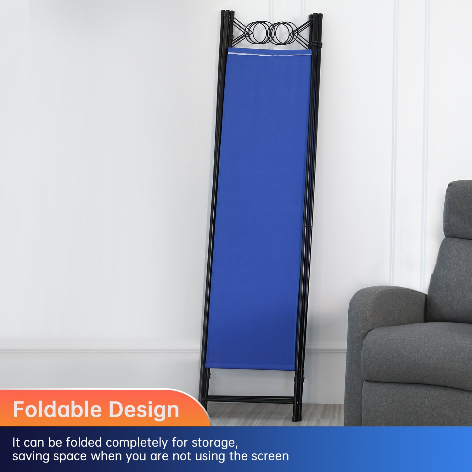 FDW 4 Panel Room Divider 6 ft Steel for Home Office Bedroom, Blue