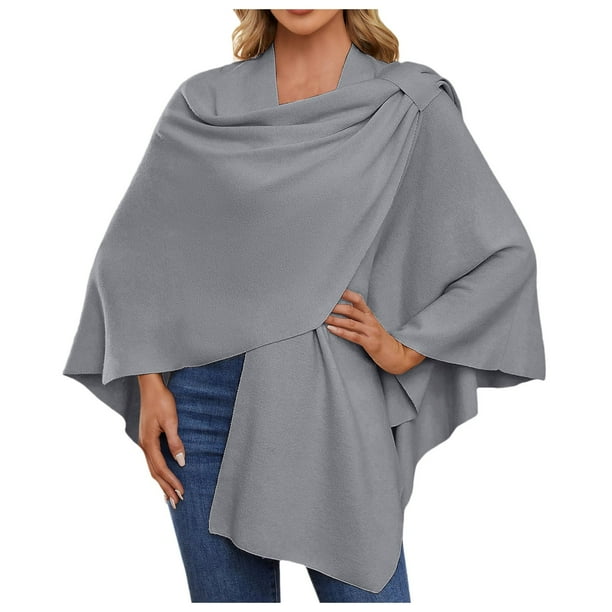 Poncho grande con abertura delantera para mujer - Chal de punto para otoño-invierno - Talla única