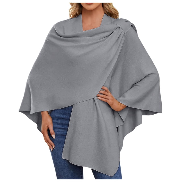 Womens Large Front Poncho Sweater Wrap Topper Knitted Elegant Shawls Cape For Fall Winter