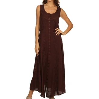 Sakkas Stonewashed Rayon Embroidered Adjustable Spaghetti Straps Long Dress  - Old Gold - 1X/2X - Walmart.com