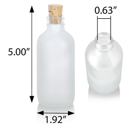 

Frosted Clear Glass Boston Round Empty Bottle with Cork Stopper Closure ( 6 Pack)